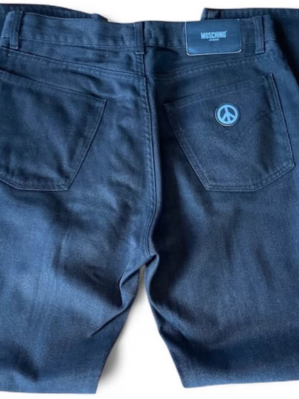 Moschino Men’s Dark Blue Slim Straight Jeans with Peace Patch